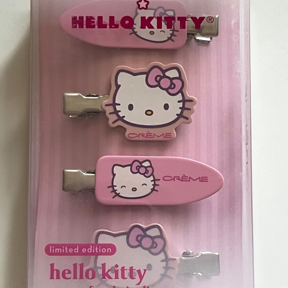 The Crème Shop Hello Kitty 4 Pc Hair Clips Pink New Crease-Free 2pk Sanrio - Picture 2 of 5